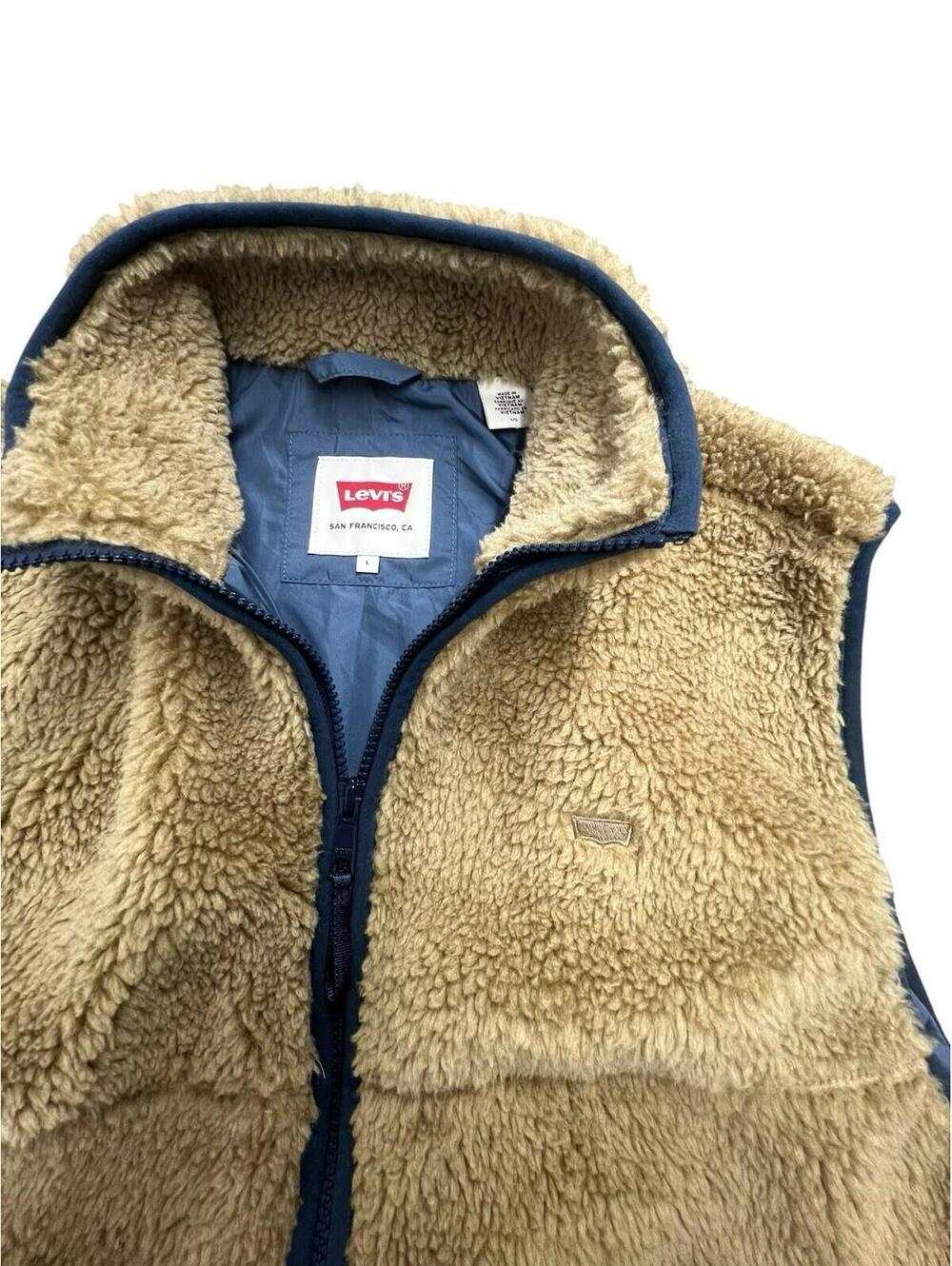 Levi’s Sherpa Fleece Vest Beige Blue Full Zip Outdoor Vest L